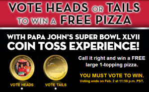 free papa john's pizza coin toss