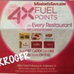 Kroger 4X Fuel Points on Restaurant Gift Cards Thru 2/17