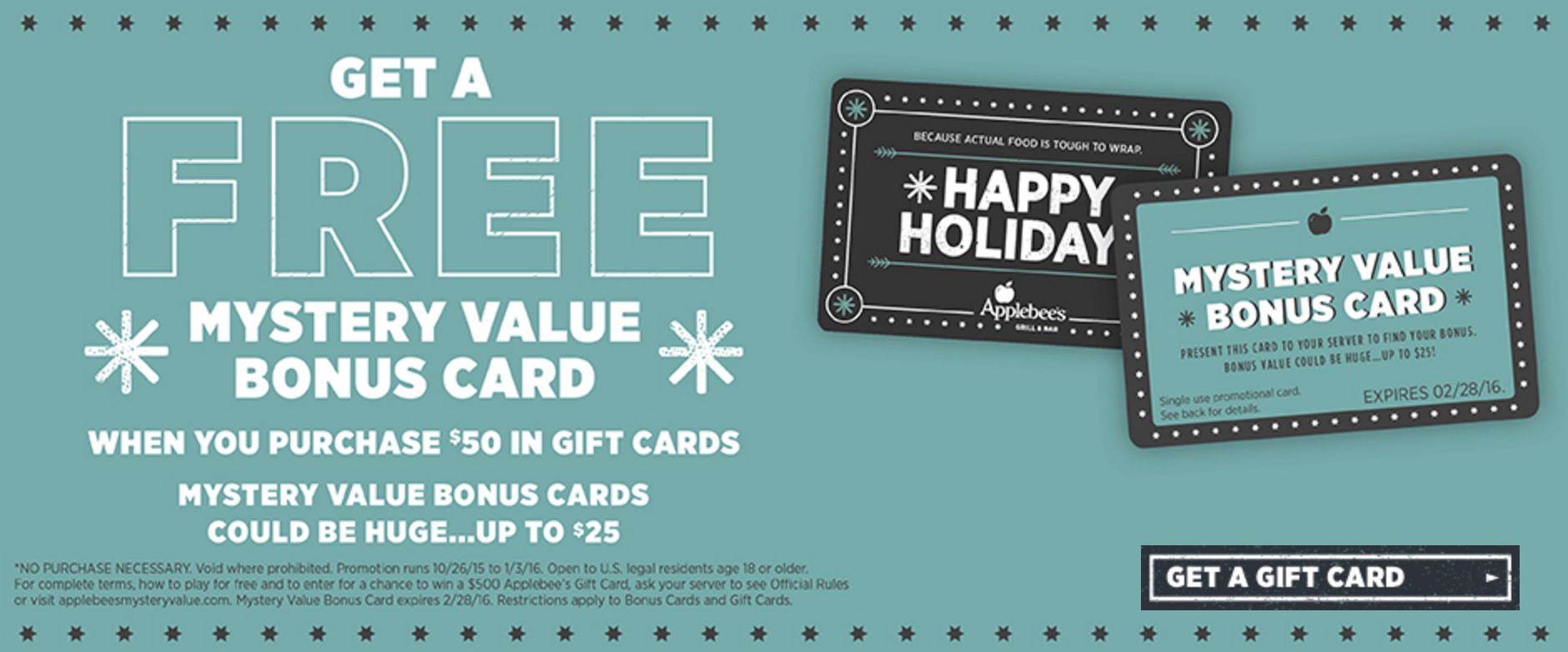 Applebee S Mystery Values Gift Card Promotion