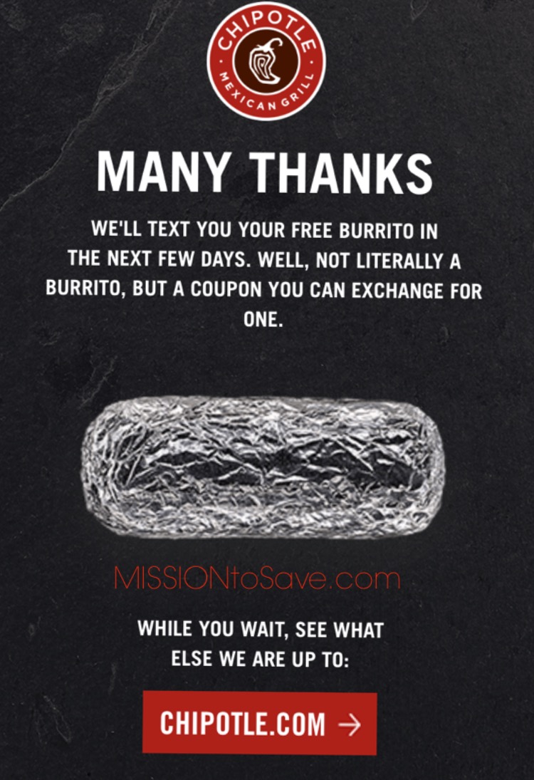 Free Chipotle Coupon Text Offer Mission to Save