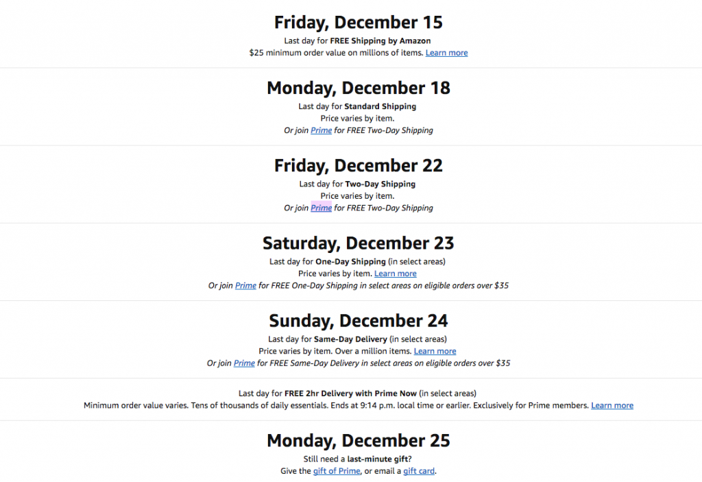 Amazon Holiday Shipping Deadline Schedule 12/22 Last Day for Prime